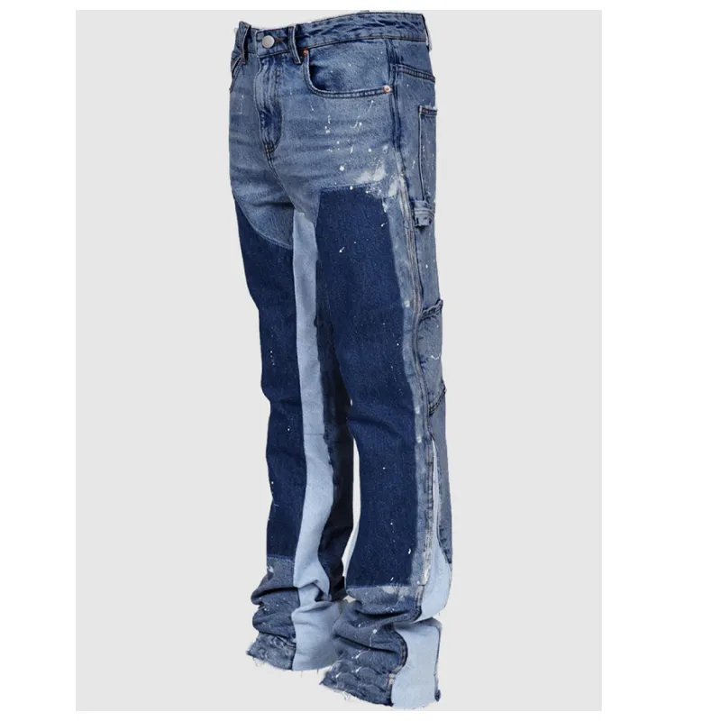 Ανδρικά τζιν Εργασιακά Stretch Patch Denim Stacked Flare παντελόνια_voghion.com