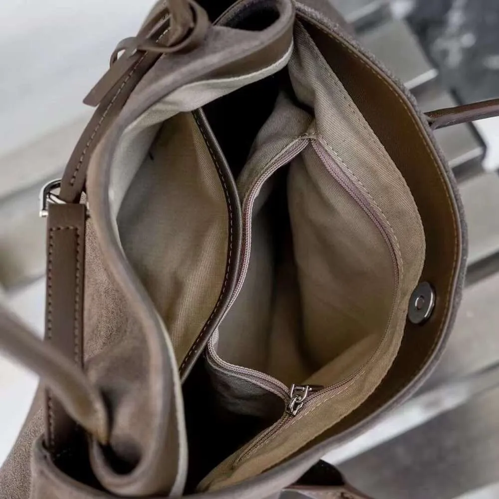 New All-Match Shape Change Design Large Tote Coffee Matte Real Suede Leather Women Shoulder Bag High-End Travel Handbag_voghion.com