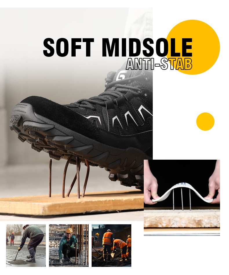 GUYISA Scarpe antinfortunistiche con punta in acciaio, stivali anti-sfondamento e perforazione, resistenti all'usura, taglio alto 5057BK 38-45_voghion.com