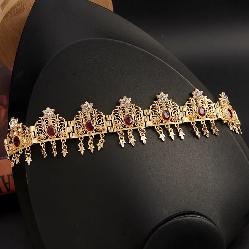 Algerien Hochzeit Schmuck Haar Gold Farbe Kristall Quaste Stirnband Stirn Kette Krone Frauen Geschenke Tiara Bands_voghion.com