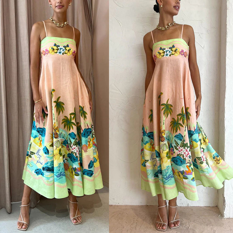 Women's Clothing  Halter print casual loose high-waisted dress_voghion.com