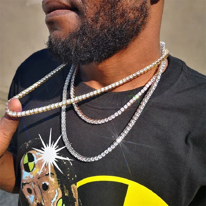 Articolo di alta qualità Hip Hop Bling Sterling Sier 3MM 4MM D Color Lab Diamond Moissanite Tennis Chain_voghion.com
