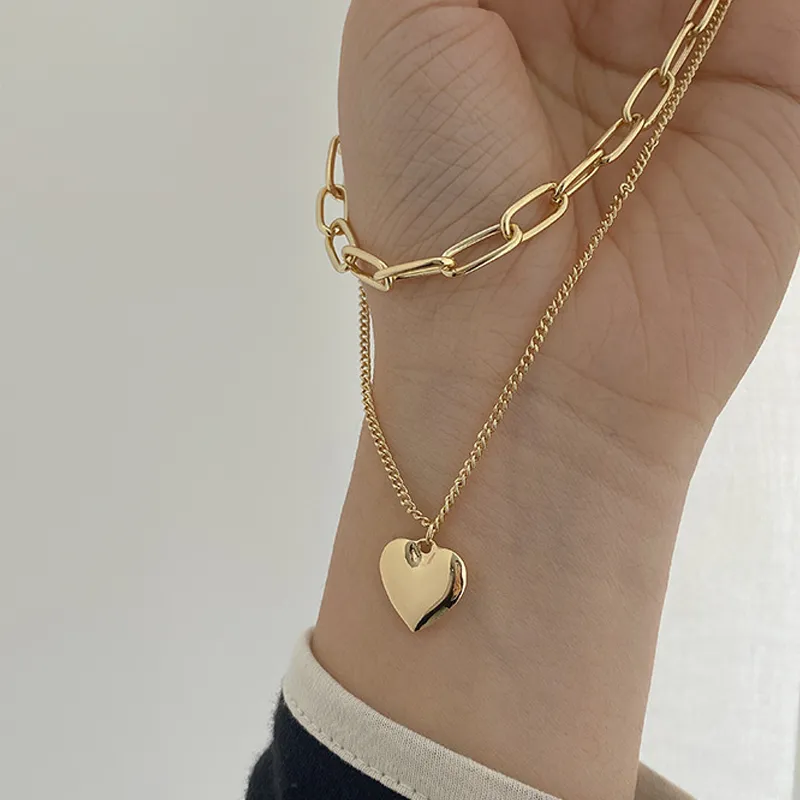 Colliers pendentifs Collier couleur or Chaîne de pull hip-hop Amour Long multicouche pour femmes Bijoux de mode Pendentif_voghion.com