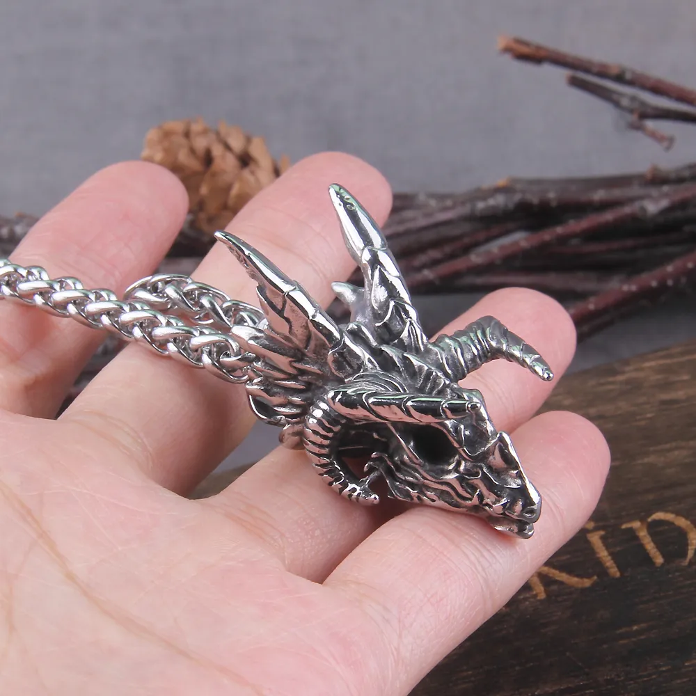 Collane con ciondolo Drago Gioielli in acciaio al titanio Testa di animale Collana Punk Uomo Accessori GioielliPendente Sidn22_voghion.com