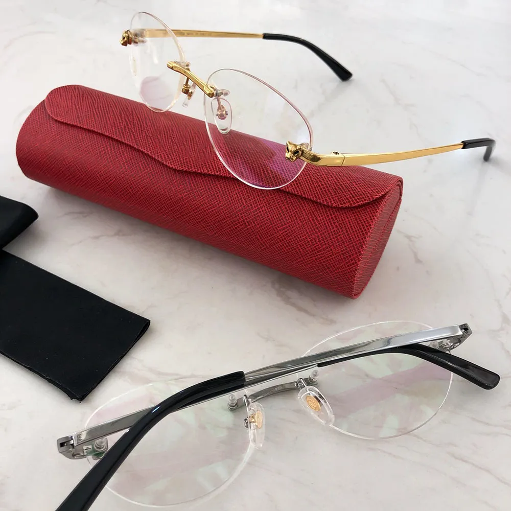 Titanium Optical Glasses Leopard head decoration Frame Rimless Anti blue light Round Classic Men Women Accessories_voghion.com