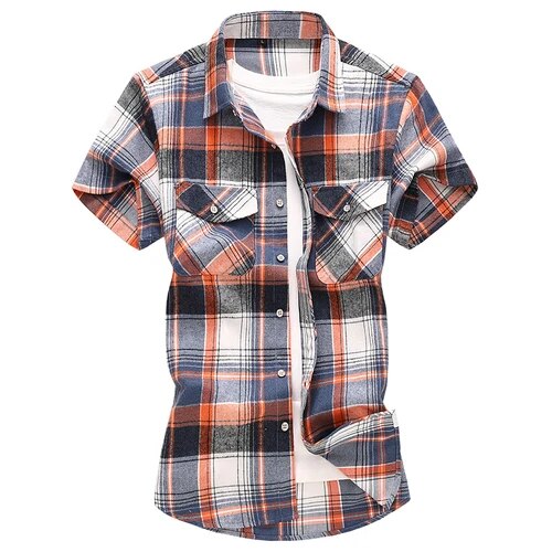 Camicia da uomo estiva a maniche corte a quadri a righe, casual, in cotone, bianca, rossa, verde, grigia, blu_voghion.com