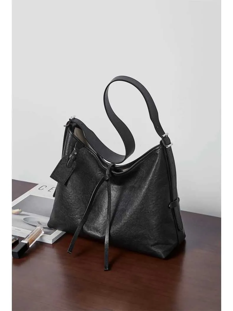 Toptrends Vintage Echtes Leder Große Unterarm Schulter Taschen Für Frauen 2024 Designer Einfache Weibliche Tote Hobo Damen_voghion.com