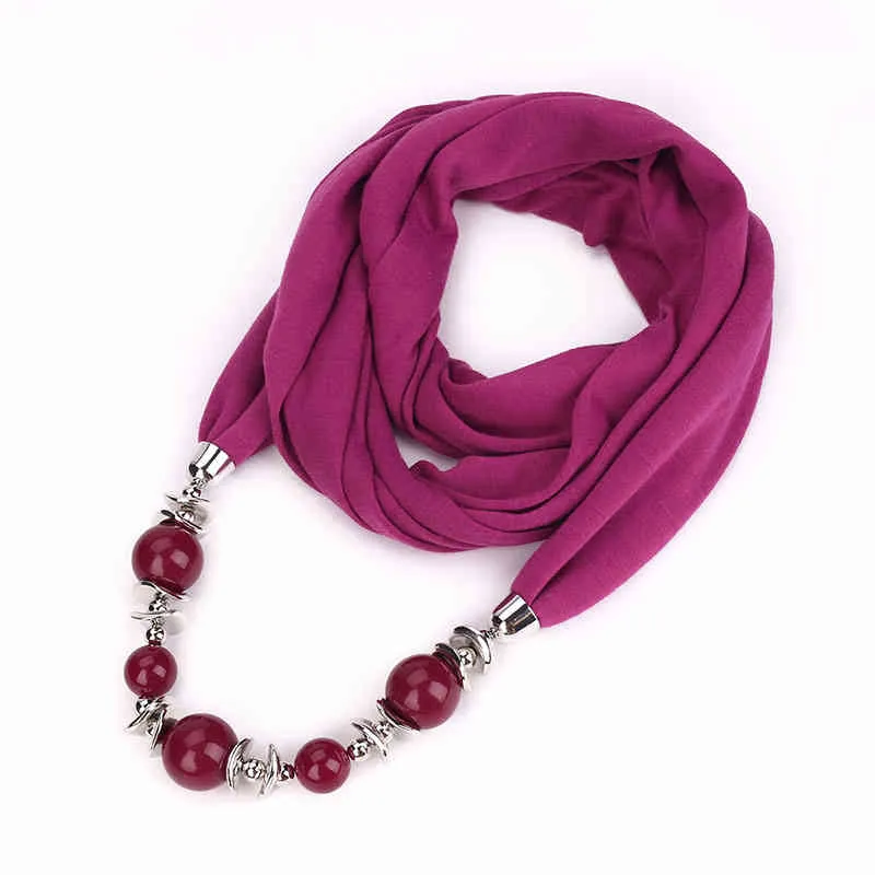 Sciarpa da donna, sciarpa con scialle, collana con ciondolo con perline, sciarpa etnica in chiffon tinta unita, con nappa_voghion.com
