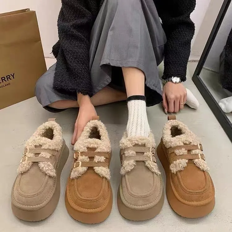 2024 New Fashionable Lazy Thick Soled For Women's Winter Outerwear, One Step Stepping Snow Cotton Shoes, Retro Plush_voghion.com