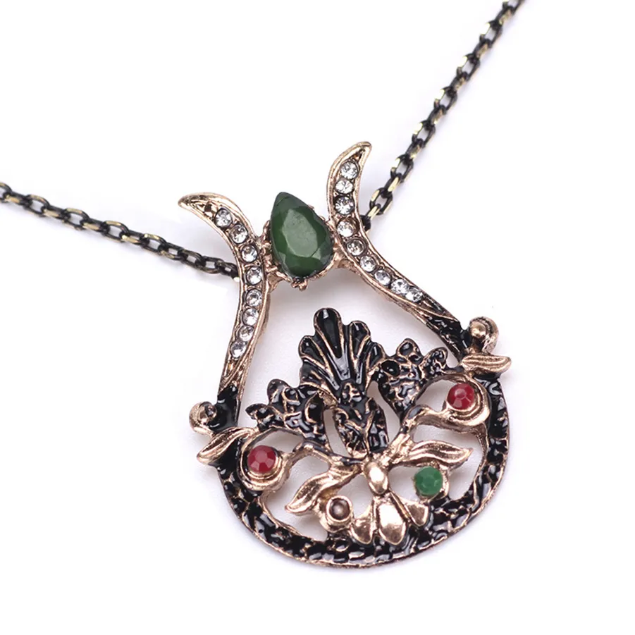 Collane con ciondolo 2023 Gioielli di moda coreana Catena lunga Cristallo Strass Vaso di fiori Collana Orecchini Set per le donne_voghion.com