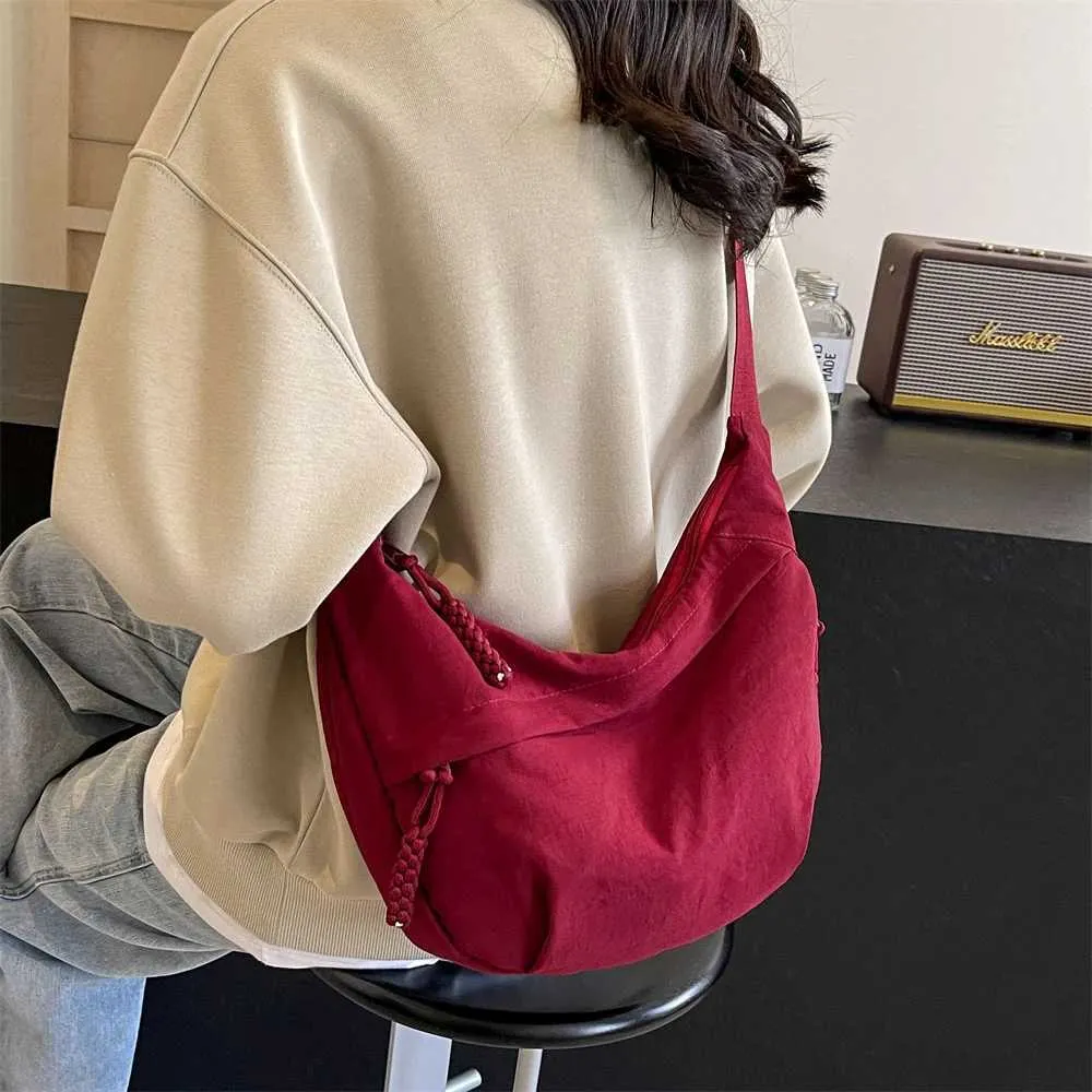 Borsa a tracolla casual da donna in tessuto di nylon, multi tasche, grande capacità, borsa a tracolla, hobo, 2024, estate, ultima moda_voghion.com
