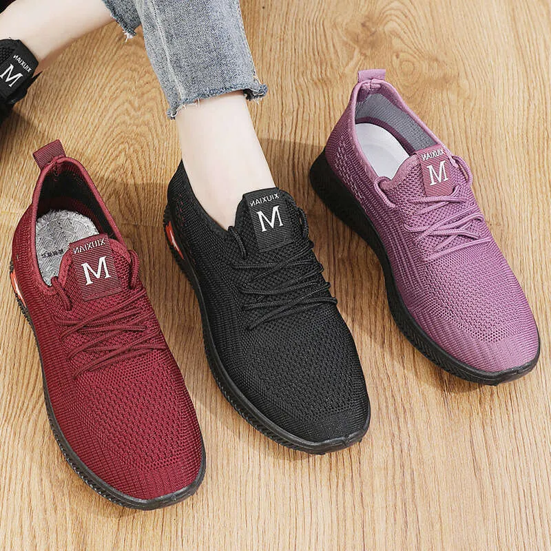 Spring New Women's Shoes Senile Antiskid Soft Sole Breathable Comfortable Suitable Walking shoes Triple Black Free_voghion.com