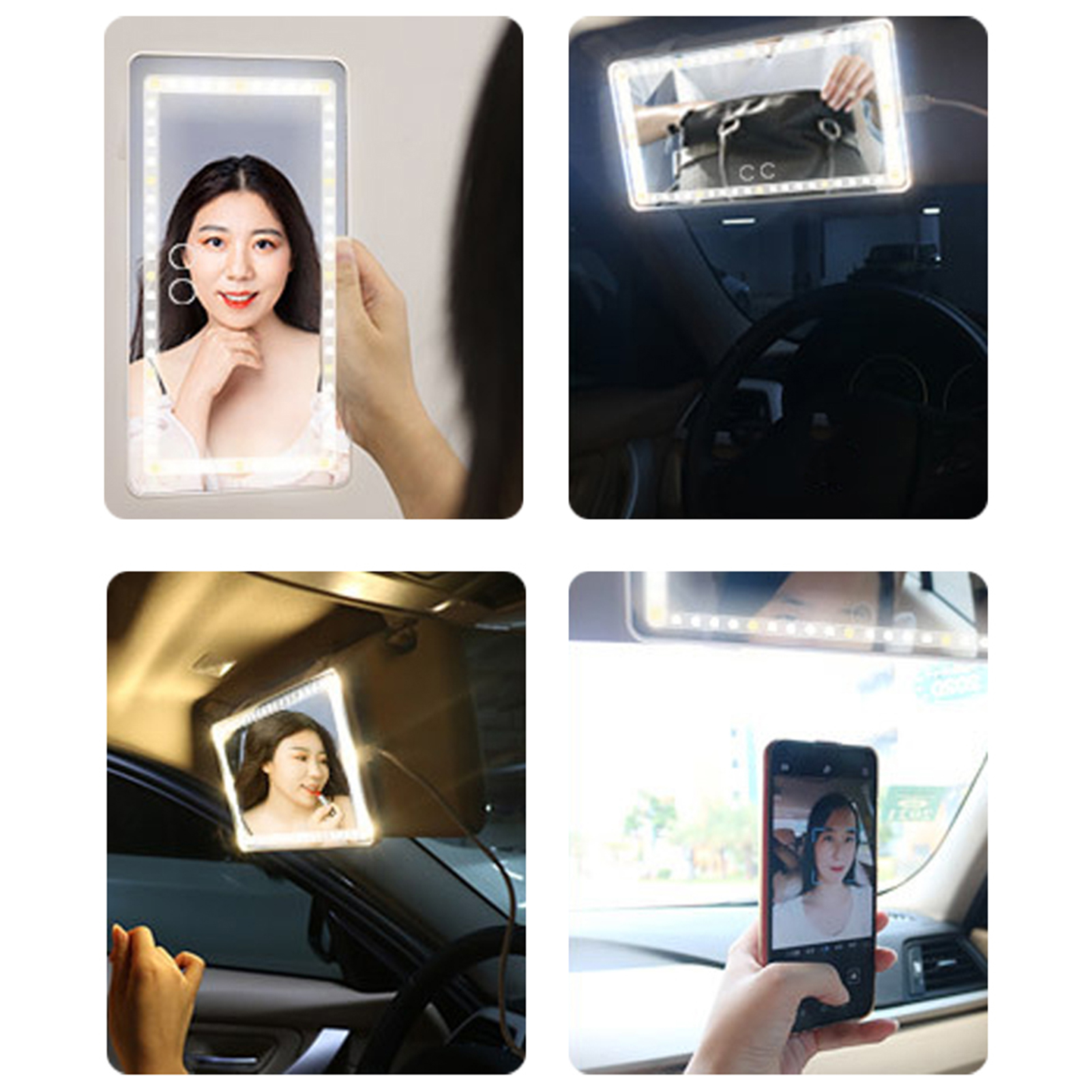 Espejo solar para coche recargable con batería incorporada, espejo de maquillaje para mujer con luces LED, 2 modos de iluminación, accesorios para el interior del coche_voghion.com