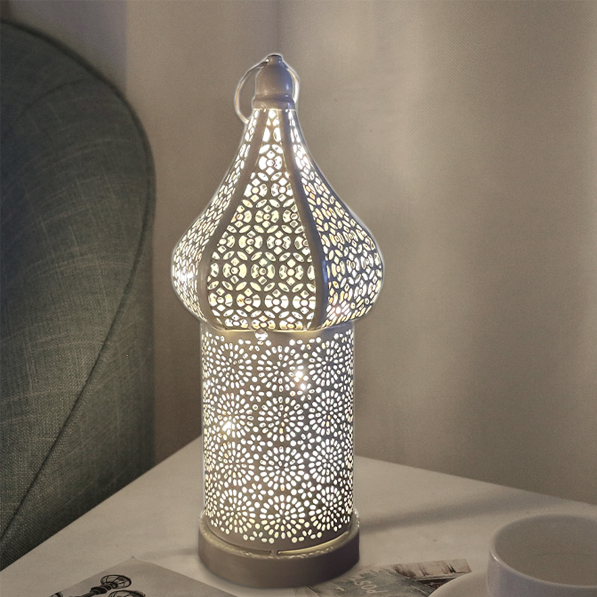 Moroccan Lantern Battery Operated Cage Atmosphere Lamp Hollow Pattern Moroccan Boho Table Light Energy-saving Hanging Decorative_voghion.com