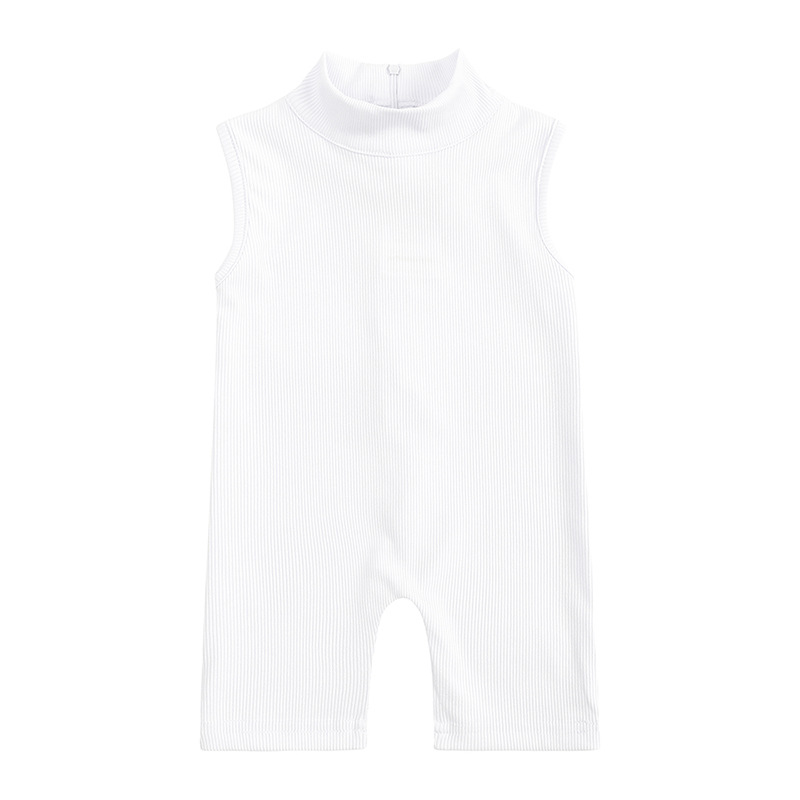 Mutter & Kinder Mädchen Sommer Ins Baumwolle gestreiften halbhohen Kragen elastischen Overall kleine und mittlere Kinder ärmellose Kleidung Großhandel Agent_voghion.com