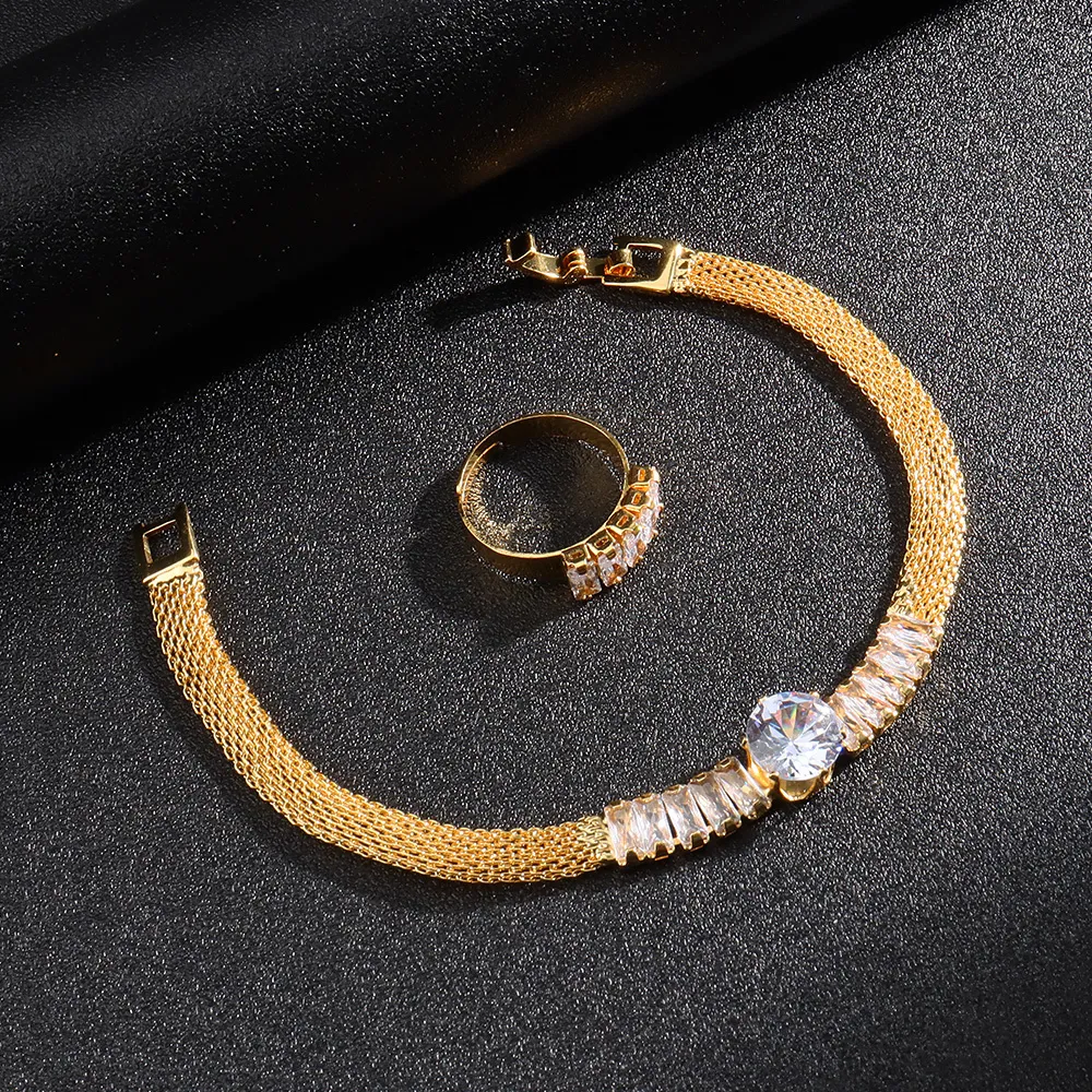 Für Frauen Brilliant Cubic Zirkon Halskette Ohrringe Ring und Armband Hochzeit Braut Schmuck Sets Kleid Zubehör_voghion.com