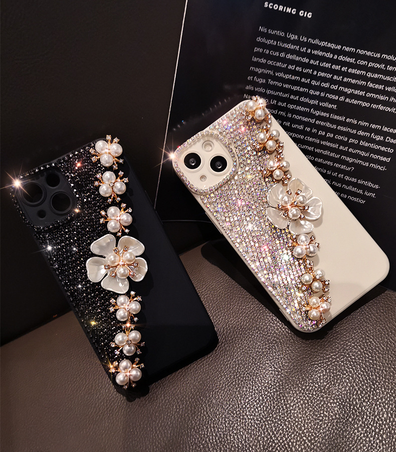 Suitable for 14/15 with diamond phone case iPhone 12/13 Pro Shell Pearl Flower Full Pack Silicone 11 Women's 8_voghion.com