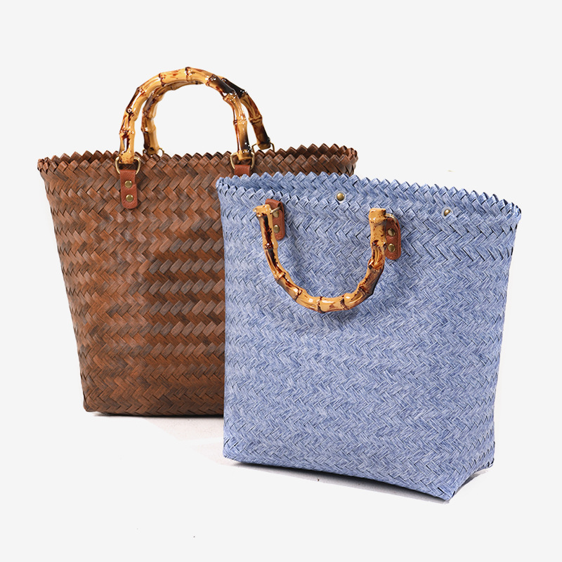 Neue Retro tragbare große Kapazität Totes vielseitige handgemachte Stroh Tasche Seide Schal gewebt Tasche_voghion.com