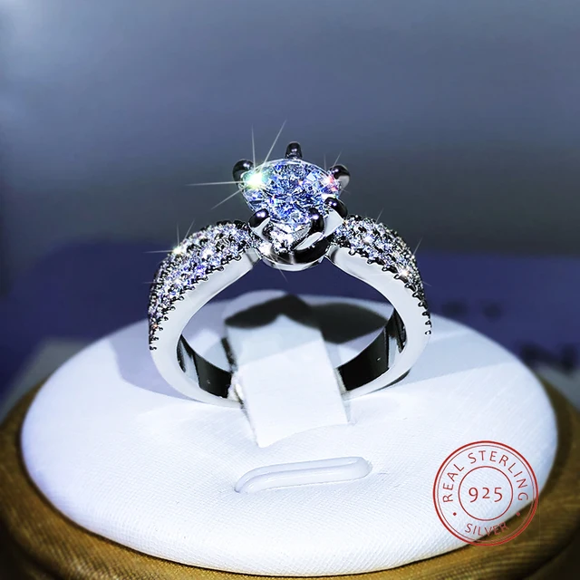 Καυτές εκπτώσεις Sterling Sier Sparkling Six-Claw λευκό ζιργκόν δαχτυλίδι για γυναικεία πάρτι Δώρο κοσμήματα_voghion.com
