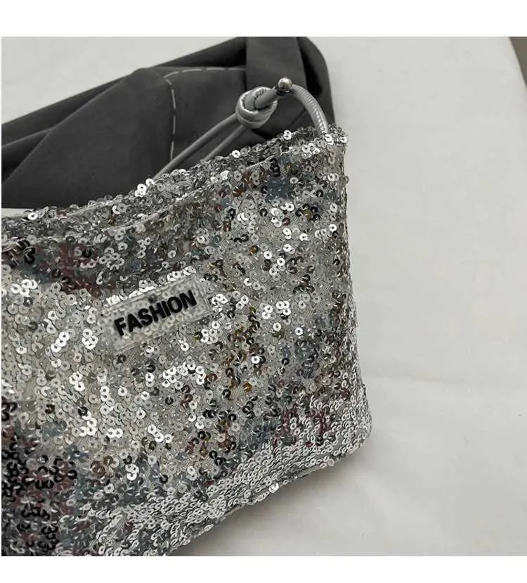 Frauen Pailletten Solide Shiny Stachels Eimer Griff Weibliche Casual Pendeln Schulter Pack Dame Weiche Große Kapazität_voghion.com