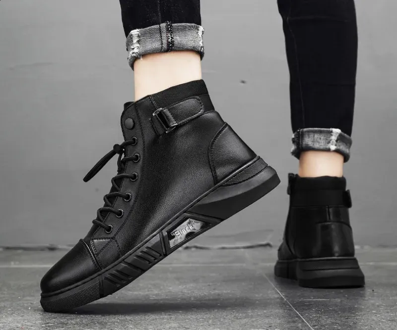 Motorcycle High Top Boots Leather Waterproof Men Safety Boots_voghion.com