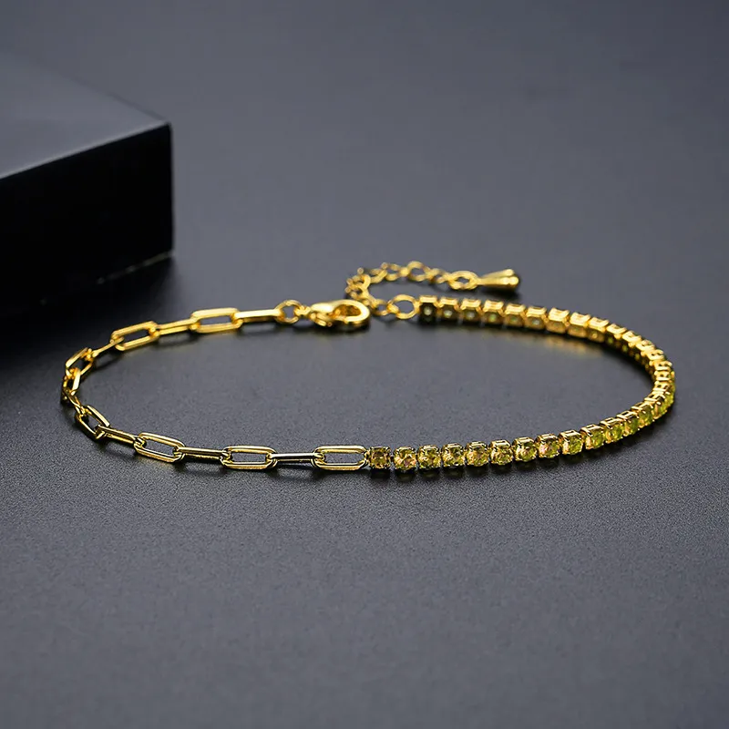 Link Armbanden Tennis Armband Voor Vrouwen Veelkleurige Regenboog CZ Kleurrijke Kubieke Zirkoon Paperclip Valentijnsdag Cadeau_voghion.com