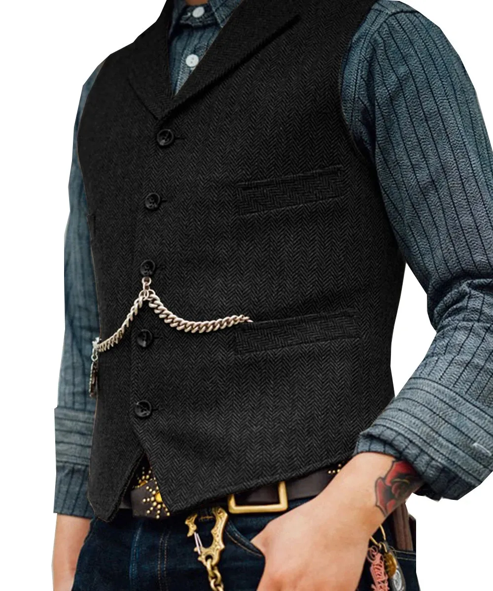 Herrenwesten Anzugweste Braune Hochzeit Wolle Tweed Business Weste Jacke Lässig Slim Fit Gilet Homme Für Bräutigam Mann_voghion.com