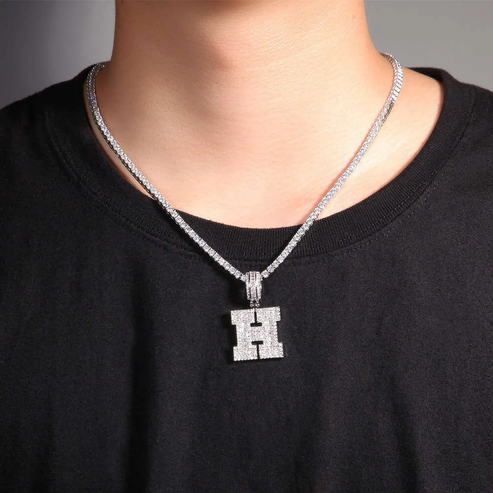 Collana con ciondolo a forma di piccola lettera in diamante, alla moda, per uomo e donna, in argento sterling, con catena a maglie cubane, hip hop e rock_voghion.com