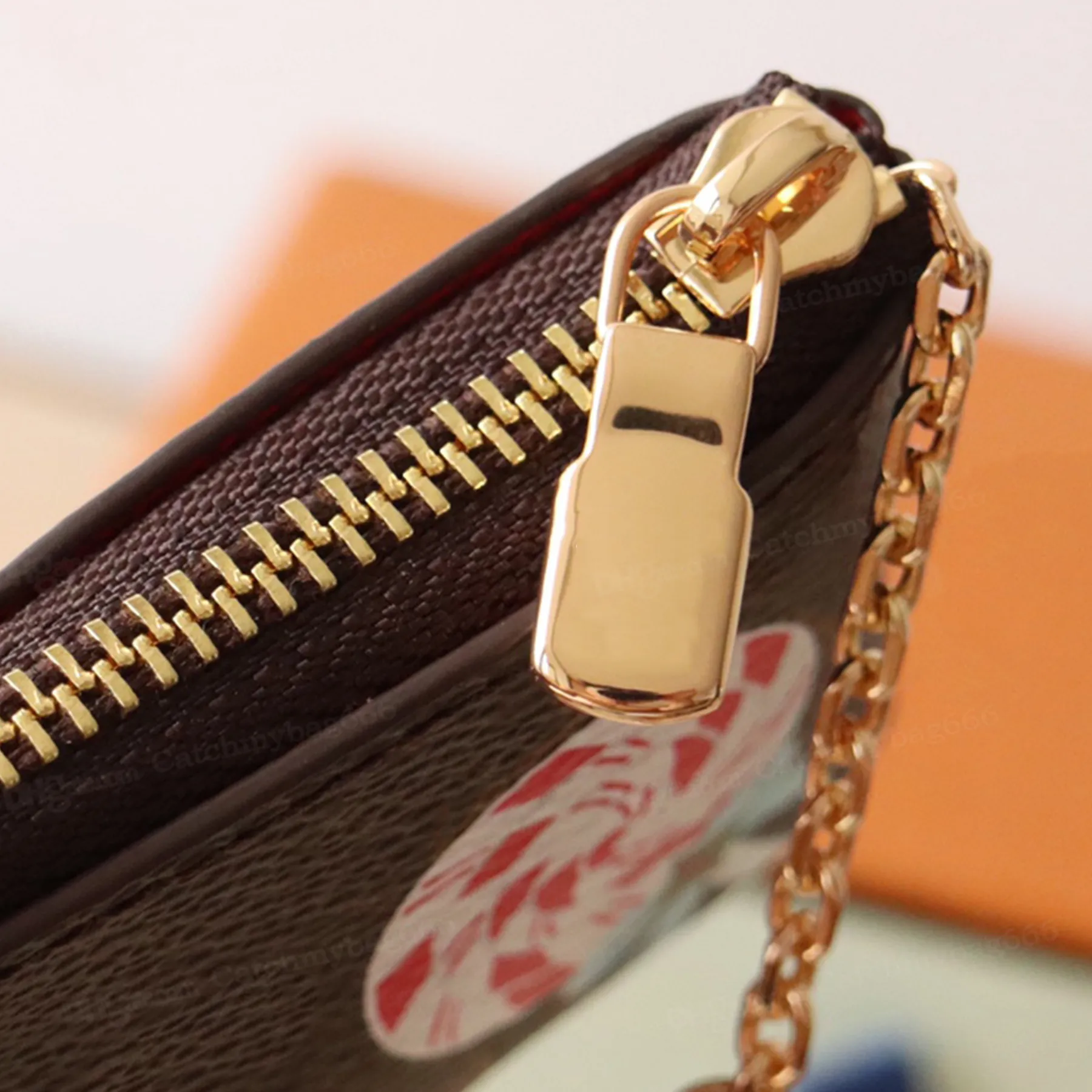 top Quality 10A Wallet Designer Coated Canvas Key Pouch Grained Cowhide Leather Lining Purse Gold Hardware Wallets Chain_voghion.com
