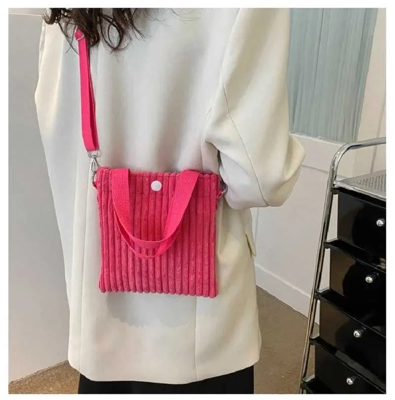 Mini Tote Donna Velluto a Coste Cerniera Primavera Estate Nuova Moda Borsa a Mano Borsa a Tracolla Singola Borsa a Tracolla Piccola 2024C241022_voghion.com