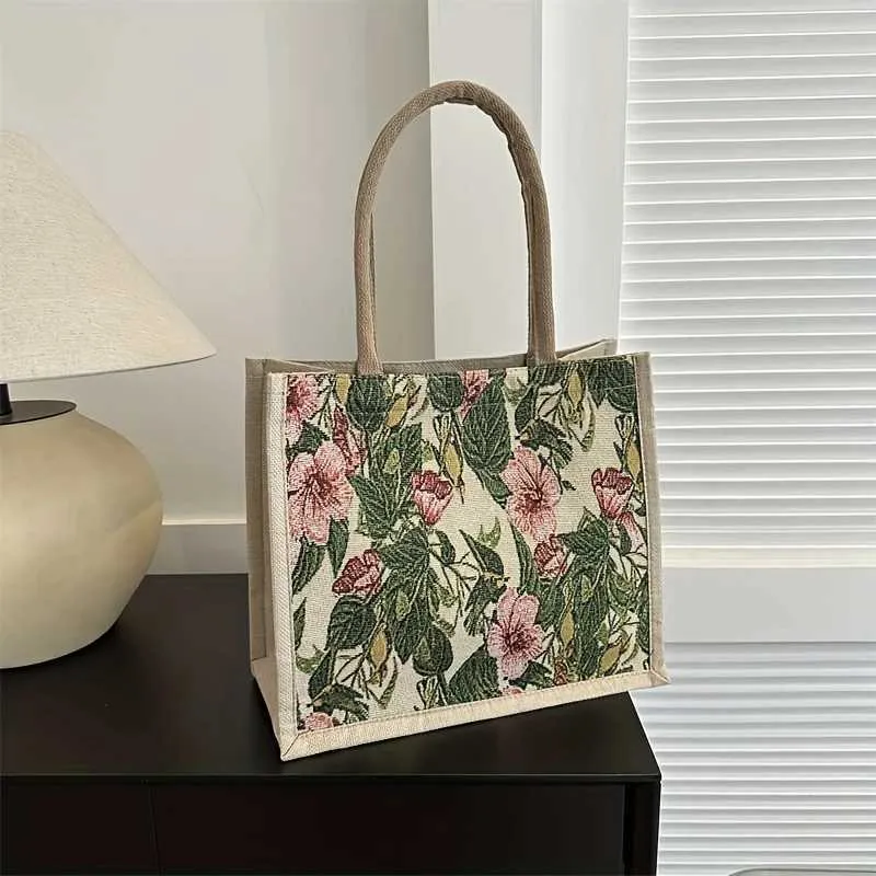 Designer Tote Handbag Large Capacity Jacquard Canvas Shopper Bag_voghion.com