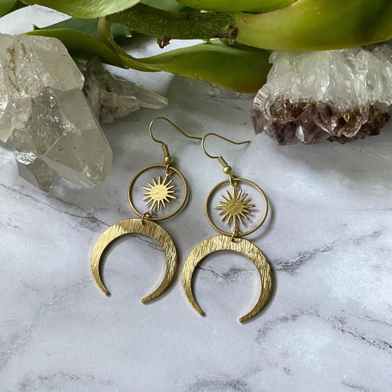 Sun flower Moon Sun Moon combination earrings simple style_voghion.com