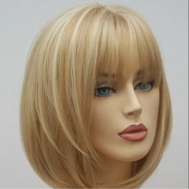 Heißer verkauf Gemischte Blonde Cosplay Perücken für Frauen Weiß Womans Farbe Kurze Bob Synthetische Haare mit Pony Gerade Natürliche Party_voghion.com