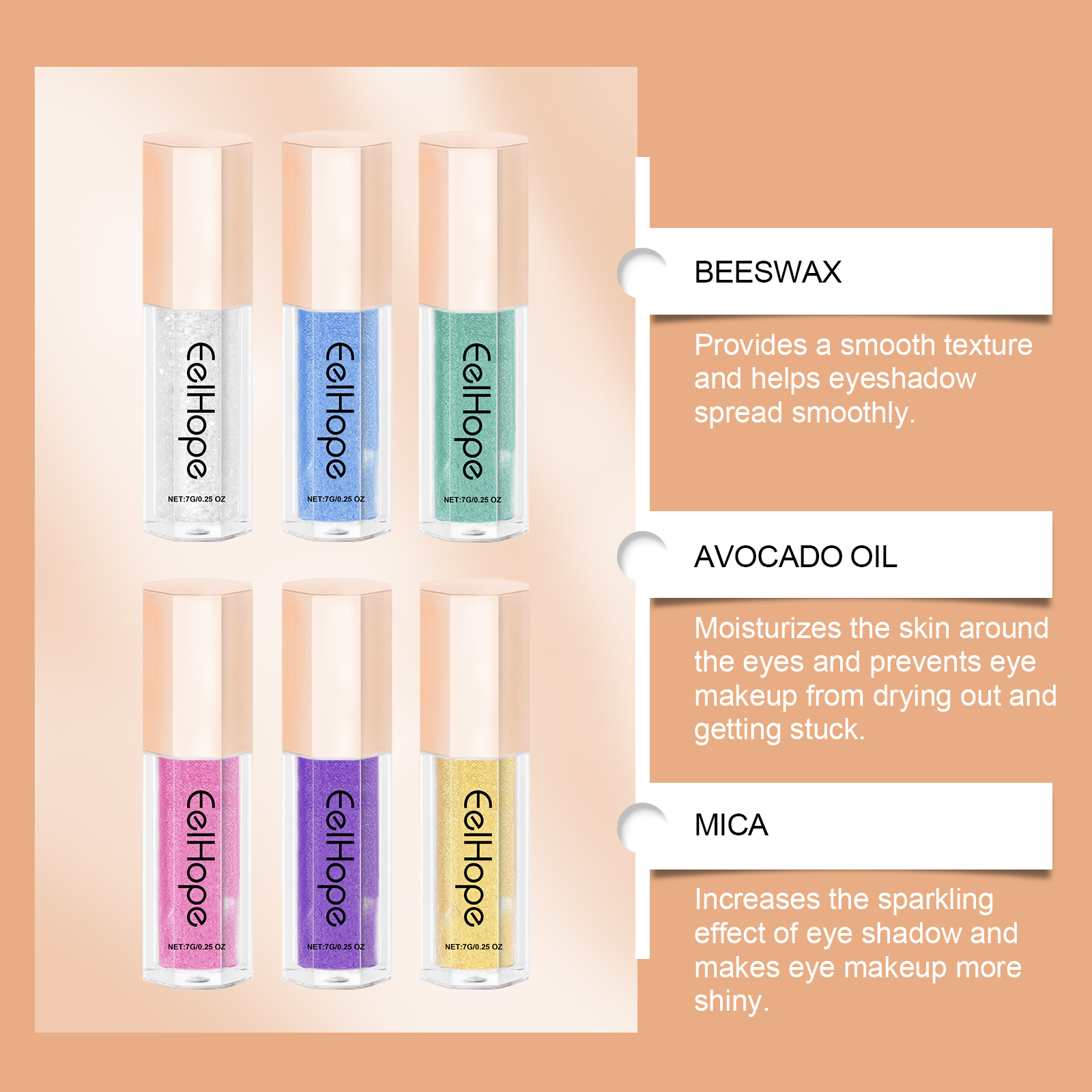 Eelhope Flydende Glitter Øjenskygge Langtidsholdbar Shimmer Højglans Let Blend Daglig Brug Øjenmakeup_voghion.com