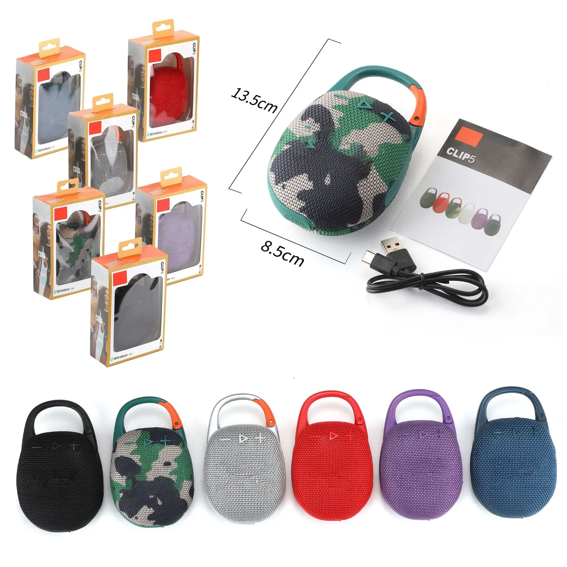 New CLIP5 Portable Speaker Small Audio Portable Outdoor Anti-fall Card Mini Bass Wireless Bluetooth Speaker_voghion.com