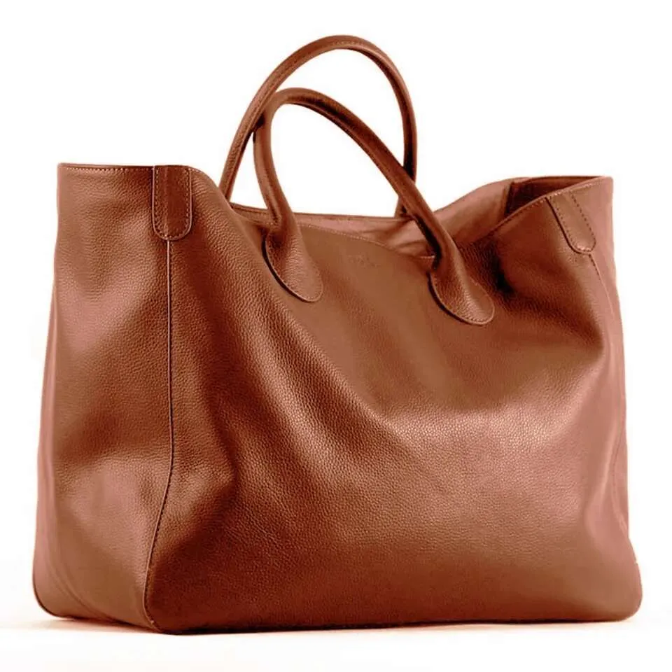 Dames leren tote bag grote schoudertas in geel_voghion.com