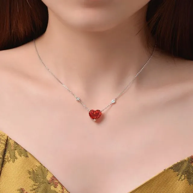 Heart Pendant Necklace With Crystal Birthstone In Sterling Silver_voghion.com