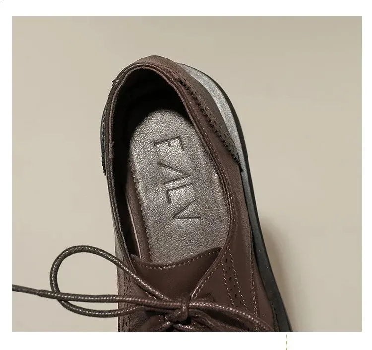 Womens Leather Oxford Flat Round Toe Derby Sneakers Party Shoes_voghion.com