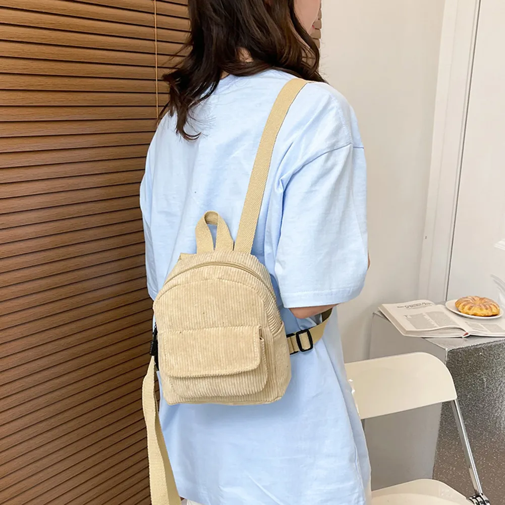 Fashion Women Mini Backpack Corduroy Solid Small Backpacks Simple Retro Casual Student Girls Bookbags Travel Pack_voghion.com