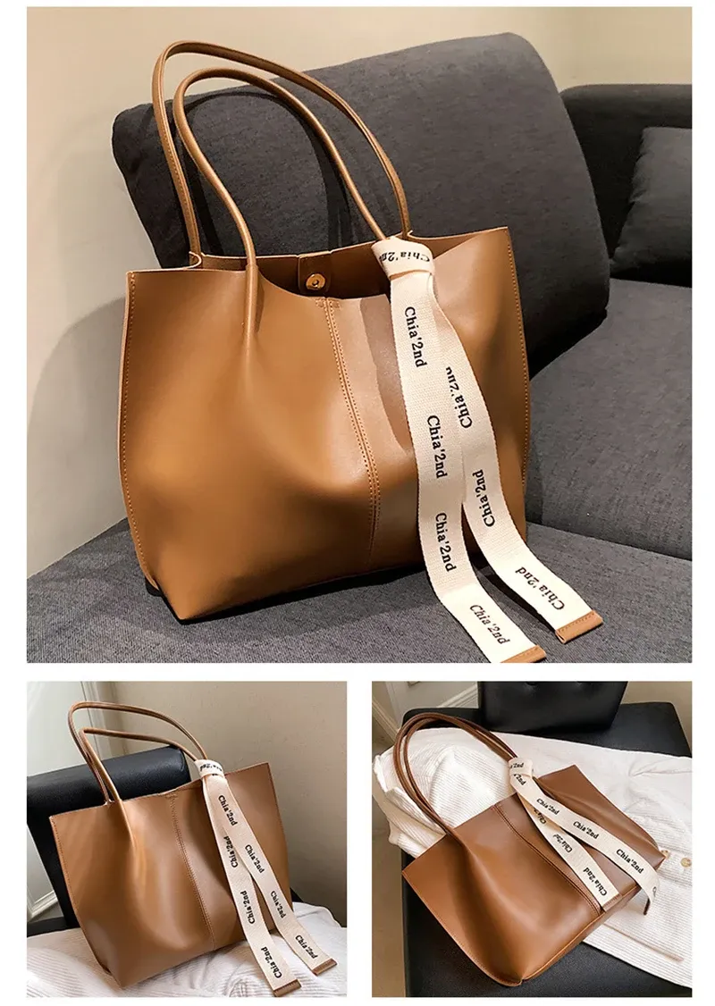 Borsa da ufficio da donna, uso quotidiano, bellezza, marrone, nera, moda, con nastro, a tracolla, per pendolari, grande capacità, a mano, retrò._voghion.com