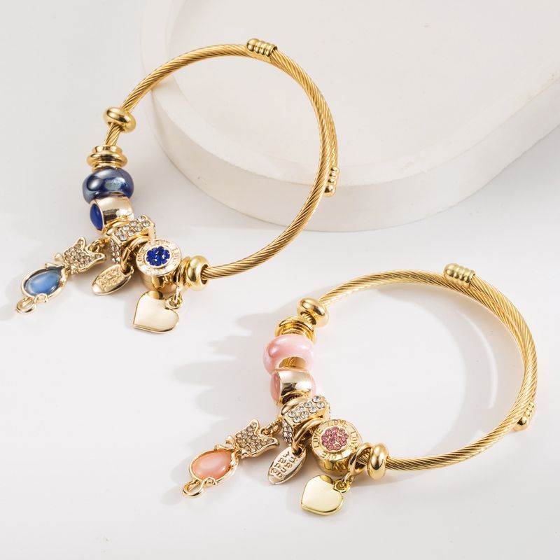 Nuovo bracciale regolabile in acciaio inossidabile con ciondolo a forma di gatto e ciondolo Dia per la migliore amica_voghion.com