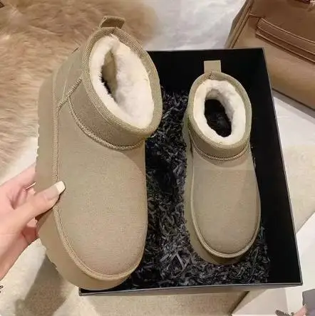 Lady Boots Winter Shoes For Women Flat Heel Plush Clogs Platform Round Toe Boots-Women Australia 2024 Lolita Ankle Fur_voghion.com
