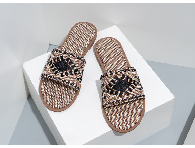 Cfxxy-168 dames flats2023 nouvelles pantoufles pour femmes à fond plat brodées tenue décontracté sandales en lin_voghion.com