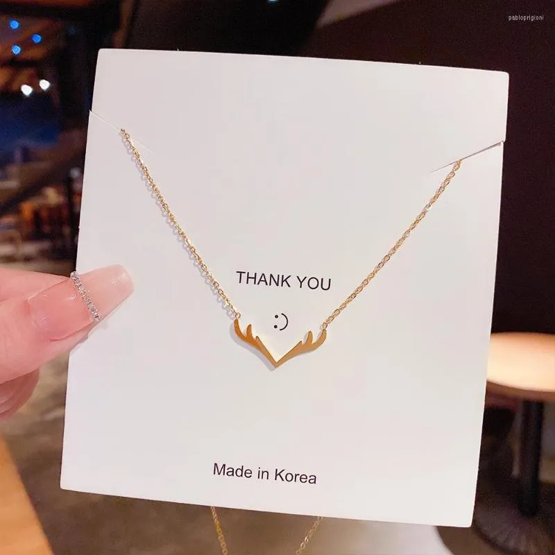 Pendant Necklaces Simple Christmas Deer Antlers Nimble Lucky Love Heart Mother's Day Animal Necklace Woman Girl Wedding_voghion.com