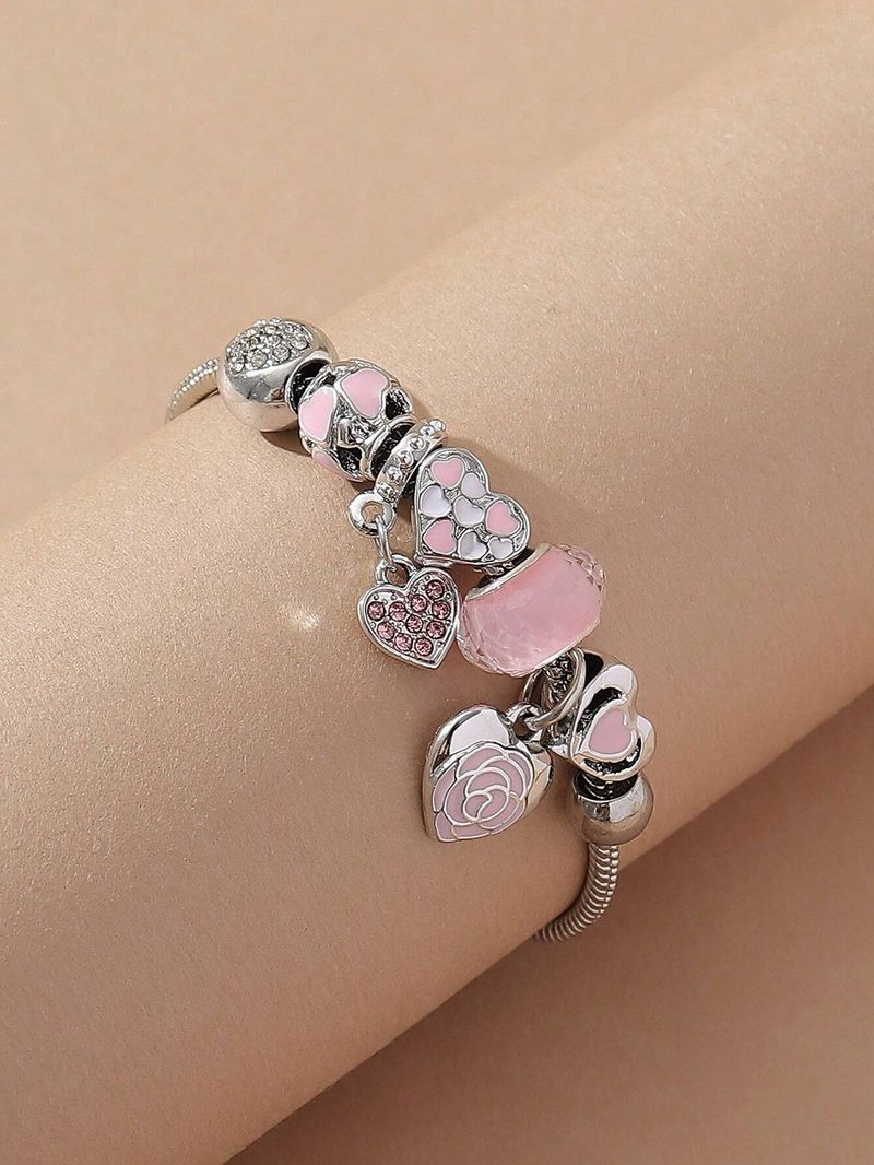 Tropf Rose Herz Mode DIY Malerei Öl Liebe Wasser Kristall Laterne Perlen Damen Armband_voghion.com
