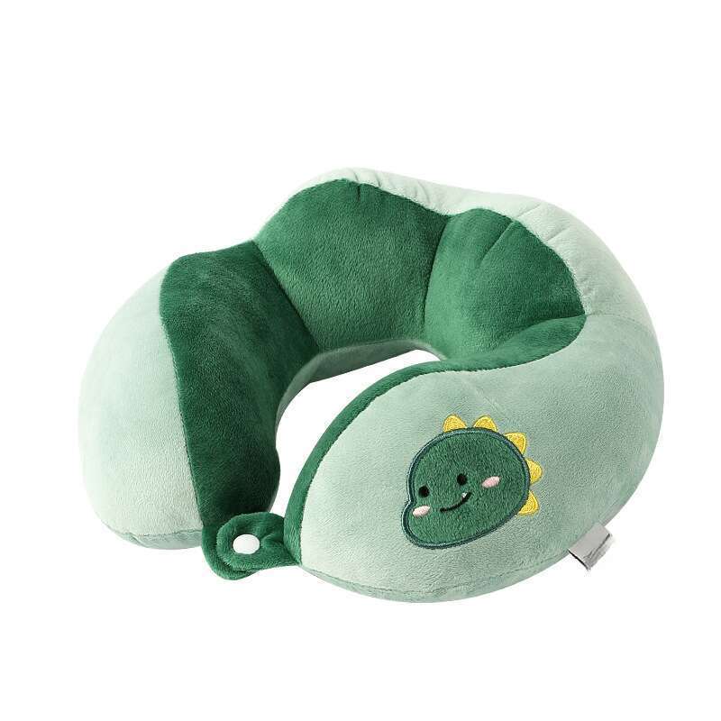 Almohada para el cuello con estampados de dinosaurio verde de dibujos animados en forma de U de camello para la oficina, para proteger la siesta, para viajes, aviones_voghion.com