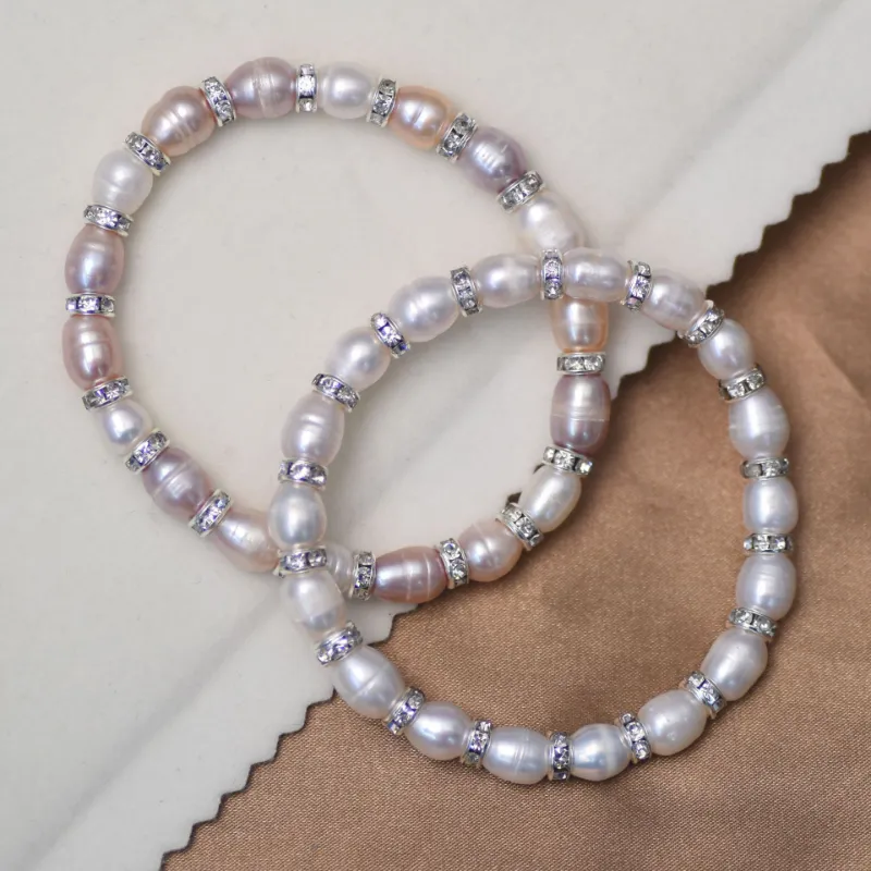 Bracelets à maillons en perles d'eau douce naturelles, bracelet élastique de couleurs mélangées, de haute qualité, fait à la main, élégant, à la mode pour femmes_voghion.com