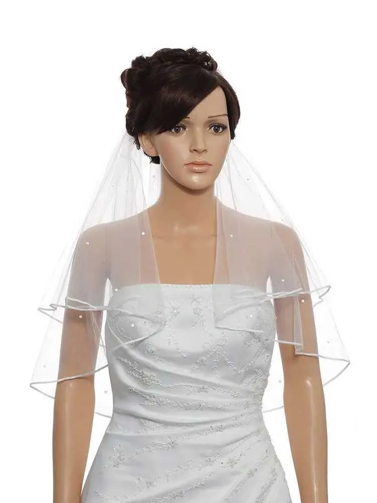Haarschmuck Heißer Verkauf Mode Stil 2T 2 Tier Ribbon Edge Center Perlen Braut Hochzeit Braut Schleier_voghion.com