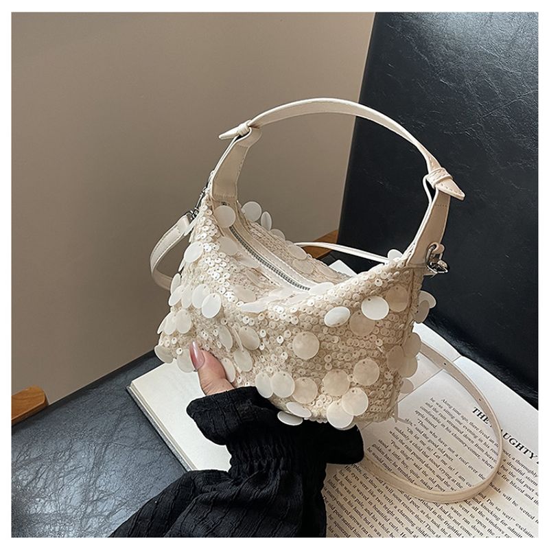 Modische kleine quadratische Tasche Damen im neuen ausländischen Stil 2024 mit Pailletten, Knödeltasche, vielseitige_voghion.com