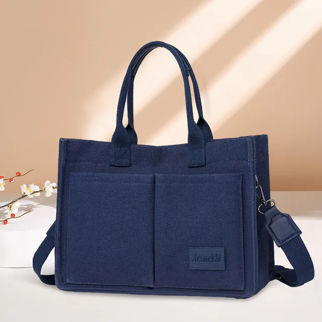 Women Fashion Shoulder Large Capacity Canvas Simple Shopping Adjustable Strap Multi Pockets Casual Satchel Bag_voghion.com